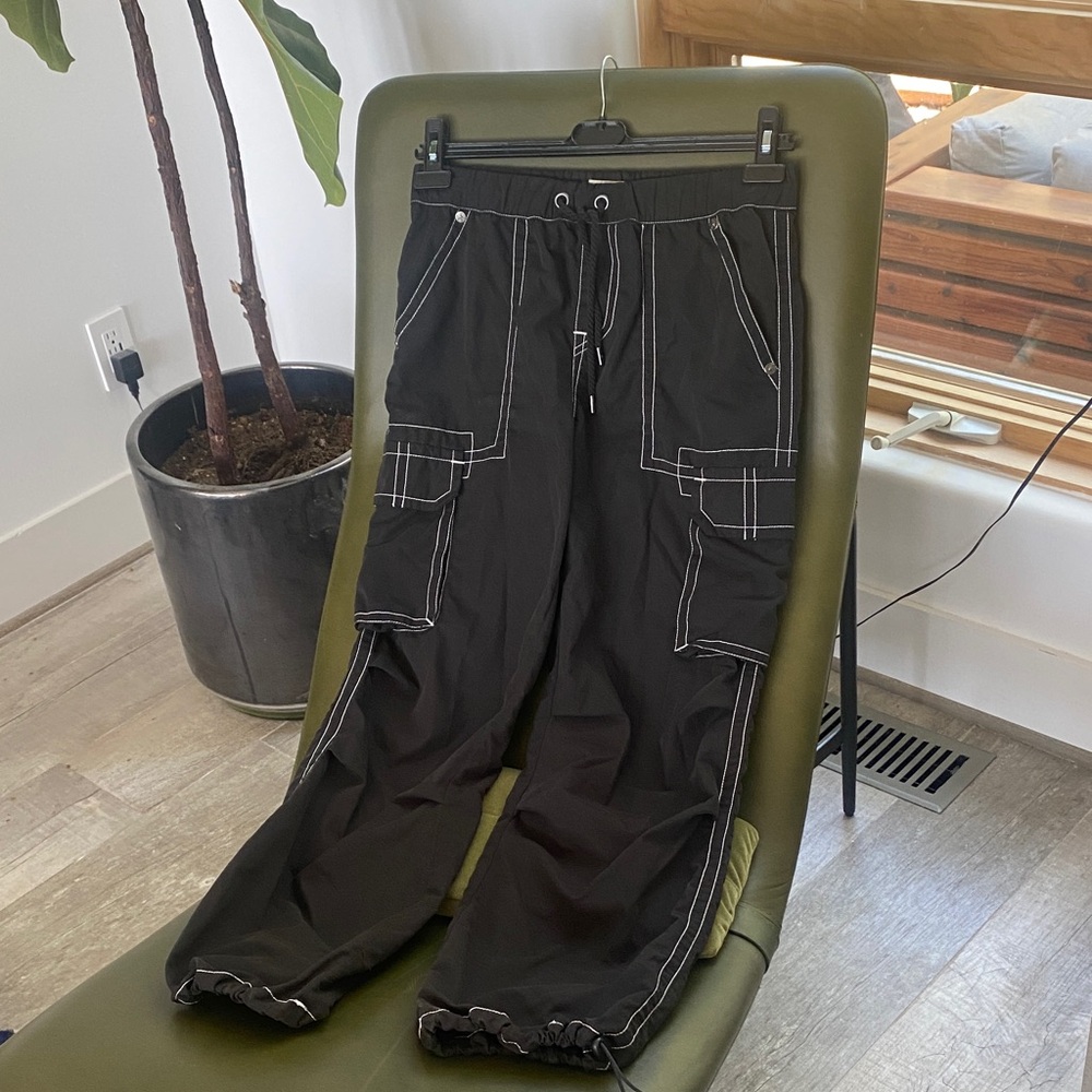 True Religion Black Wide Leg Cargo Pants